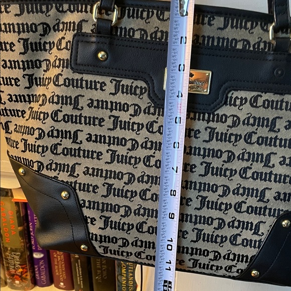 Juicy Couture Black/Beige Lg Tote Bag Gold Tone Hardware Black Faux Leather Trim - Picture 13 of 14
